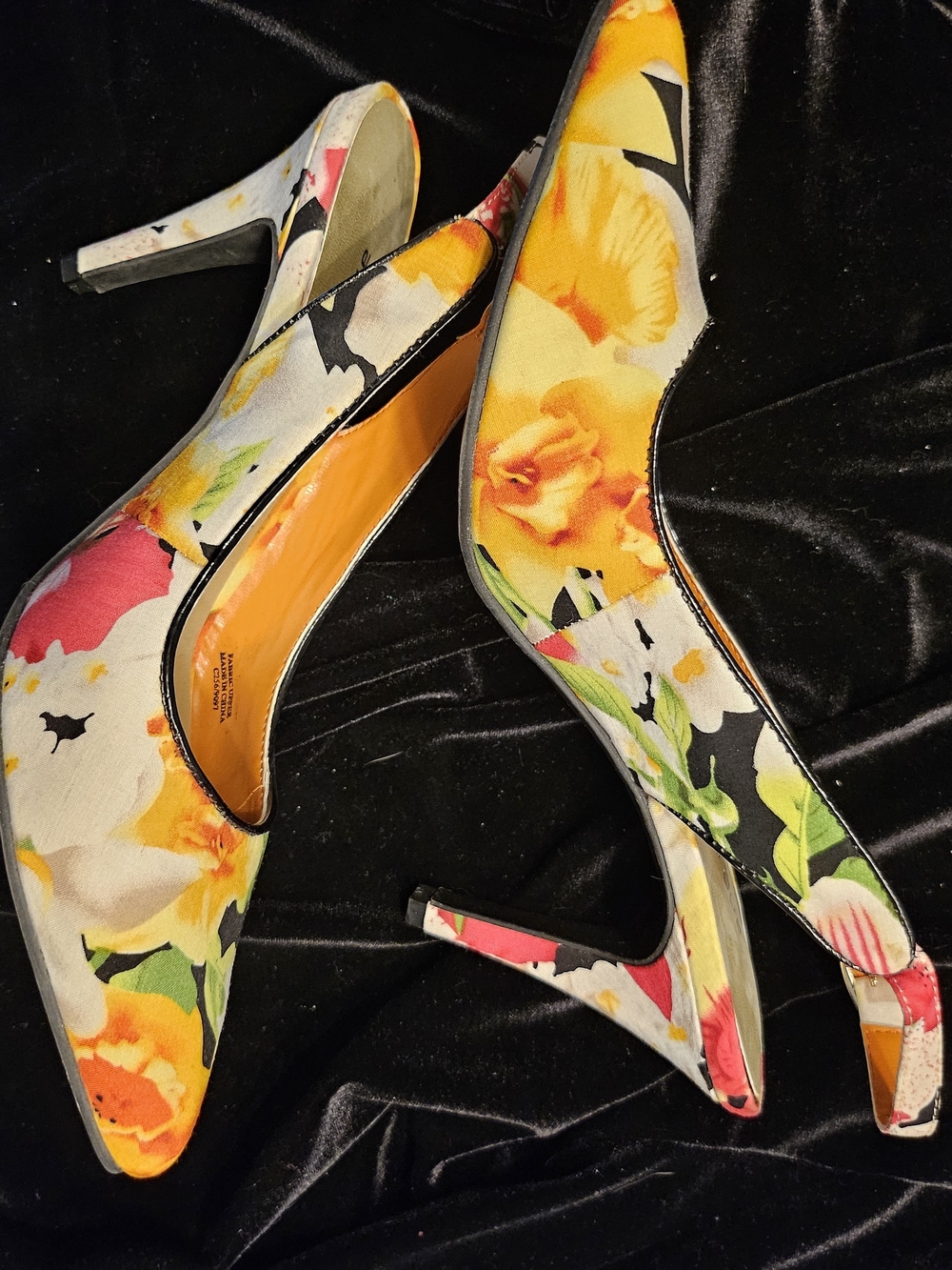 Ann Marino Floral Pointed-Toe Comfort Height Heels in Yellow and Pink